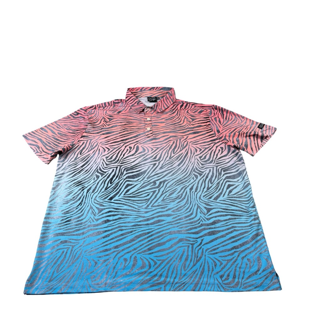 Sunday Swagger Red Blue Tiger Stripe Performance Golf Polo Size 2XL XXL